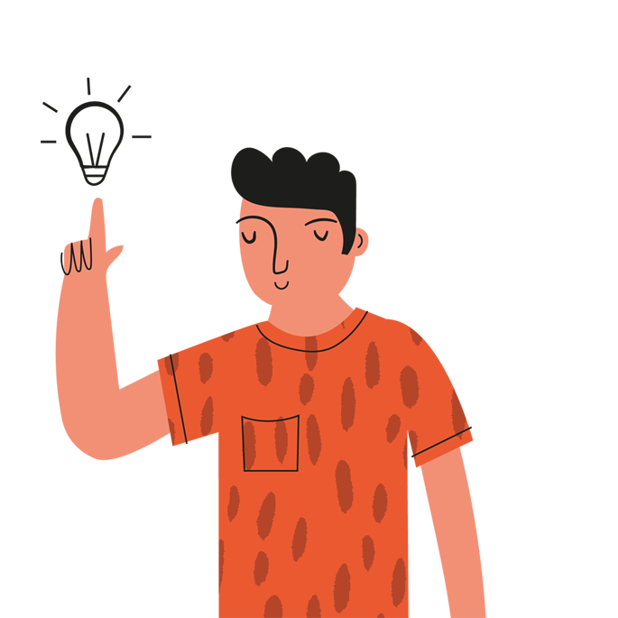 Innovationsledning - Illustration av man med idé-glödlampa.